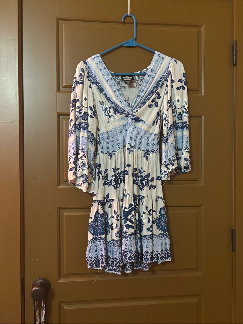Angie Light Blue and White Floral V-Neck Dress